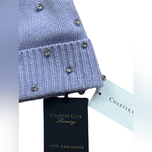 Charter Club 100% Cashmere Embellished Fresh Orchid Beanie Hat Created for Macys - Picture 4 of 4